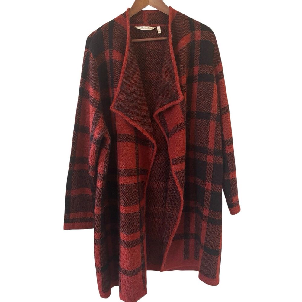 Soft Surroundings Red and Black Plaid Cardigan